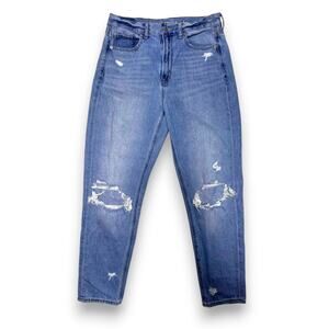 American Eagle Light Blue Wash High Rise Distressed Knee Mom Jean Size 6